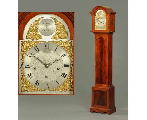 A mahogany cased grandmother clock, by Grant & Son, Edinburgh, with three-train movement striking on eight gongs. CONDITION R