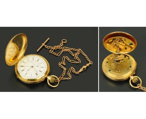 An 18 ct gold Hunter pocket watch, by S. Greenough & Sons, Bolton, Makers to Admiralty, knob wind, with centre seconds and co