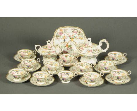 Twenty six pieces of 19th century Indian Tree patterned teaware, comprising twelve cups, eleven saucers, sandwich plate, teap