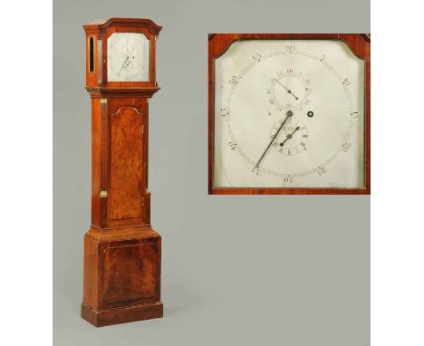 A Regency mahogany cased regulator longcase clock, with four pillar movement with triangular plates, dial width 12 inches, wi