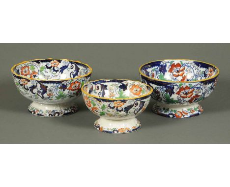 A collection of three Amherst Japan Ironstone rum butter bowls, two diameter 9.25 ins and one 8 ins. CONDITION REPORT: The sm