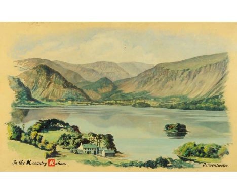 A large oil painting on board, original artwork for K. Shoes, Derwentwater.  23 ins x 37 ins, framed. 