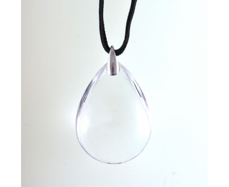 Baccarat - A set of crystal jewellery, a 55mm clear crystal teardrop pendant on a black velvet cord, a pair of 20mm drop earr