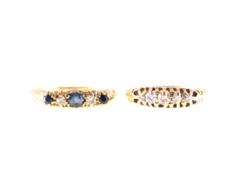 Two diamond set half hoop rings, five old cut diamonds graduating in size claw set in an all yellow metal mount marked 18ct, 