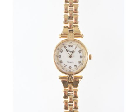 Longines - A Lady's quartz bracelet watch, circular cream arabic numeral dial with outer minutes ring in a yellow metal case 