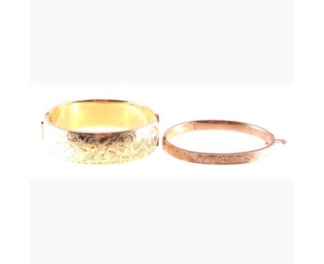 An Edwardian pendant with small seed pearls, a rose metal 6.4mm half hinged bangle stamped 9ct, approximate weight 7.7gms, a 
