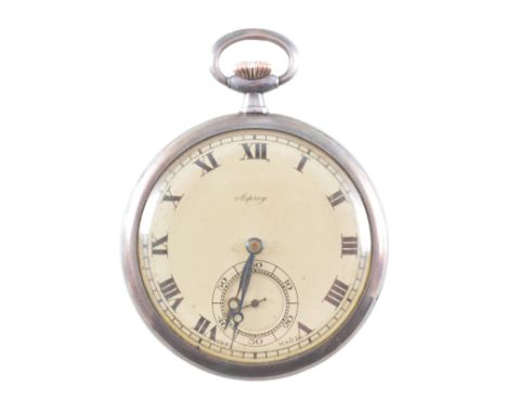 Asprey - A silver open face pocket watch, the cream dial named "Asprey" having a roman numeral chapter ring and subsidiary se