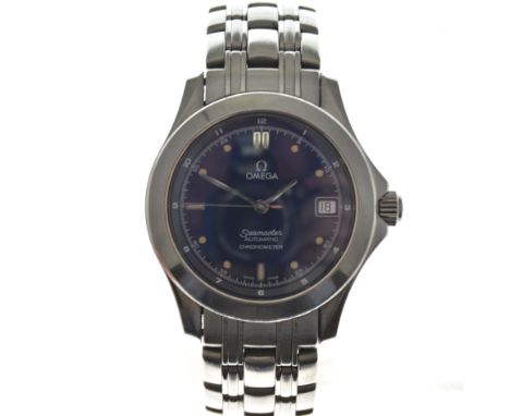 Omega - A Gentleman's Seamaster Automatic Chronometer wrist watch circa 1995, the circular blue baton dial with outer arabic 