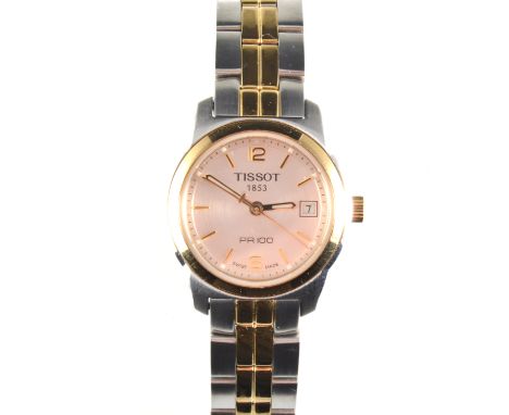 Tissot - A Lady's quartz RR100 wrist watch, circular silver baton dial with 12 and 6 numerals, date aperture and sweep second