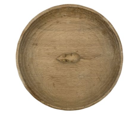 Mouseman - tooled oak fruit bowl carved with mouse signature, by the workshop of Robert Thompson, Kilburn Dimensions: Height: