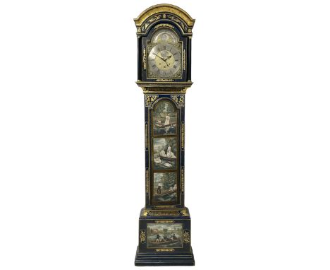 Samuel Nethercott of London - mid-18th century 8-day black lacquered longcase clock, with a broken arch top and a deep gold l
