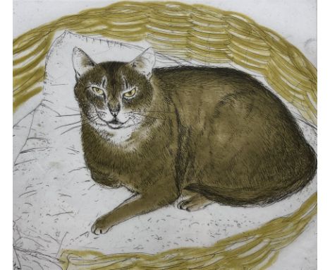 Dame Elizabeth Violet Blackadder (Scottish 1931-2021): Cat in a Basket, limited edition etching and aquatint signed and numbe
