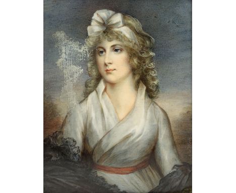 S Watt (British 19th century) after John Hoppner (British 1758-1810): Miniature Portrait of 'Lady Charlotte Duncombe, waterco