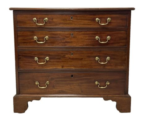 George III mahogany straight-front chest, rectangular top with moulded edge, fitted with four graduating cock-beaded drawers 