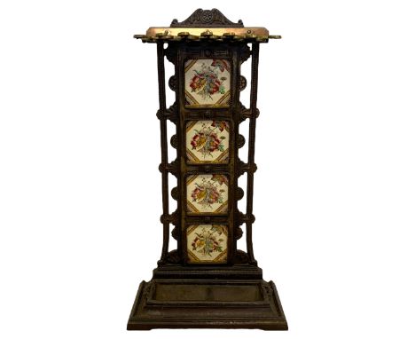 Victorian cast iron stick or umbrella hallstand, brass six holder locking mechanism stamped 'Hall's Patent', fitted with four
