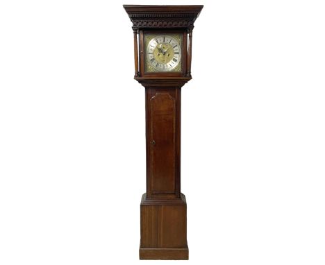 John Watts of Canterbury - early 18th century 8-day oak longcase clock, with a flat topped hood, broad cornice, dentil mouldi