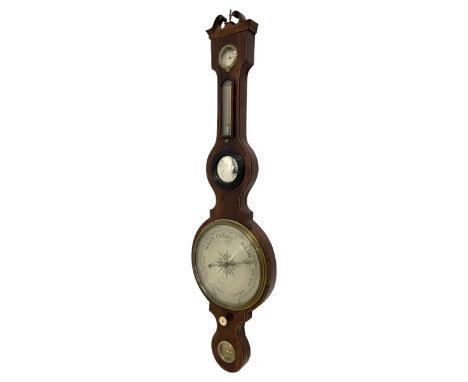 William Steffani of Exmouth Street, Wilmington - Five glass mercury barometer in a mahogany case, with a swans neck pediment 