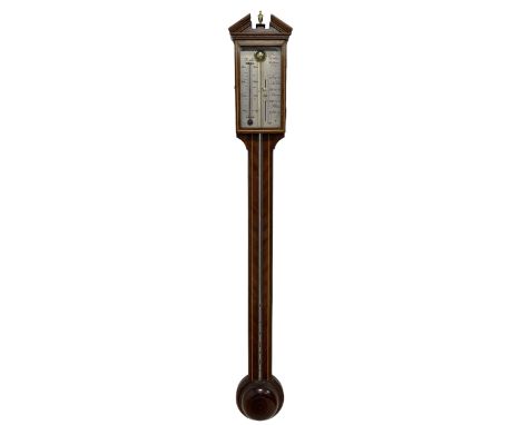 Comitti of Holborn - Contemporary mercury stick barometer in a mahogany case with a broken pediment and round base, with inla