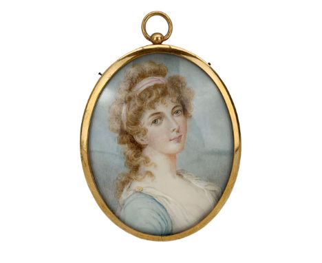 English School (19th century): Miniature portrait of 'Lady Eva Foley', head & shoulder length, watercolour on ivory, unsigned
