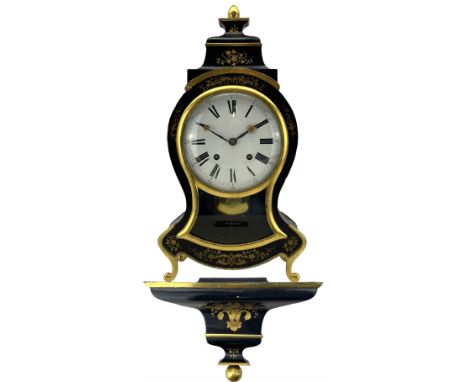Continental - 19th century 8-day quarter striking Boulle ebonised bracket clock with original wall bracket, wooden case with 