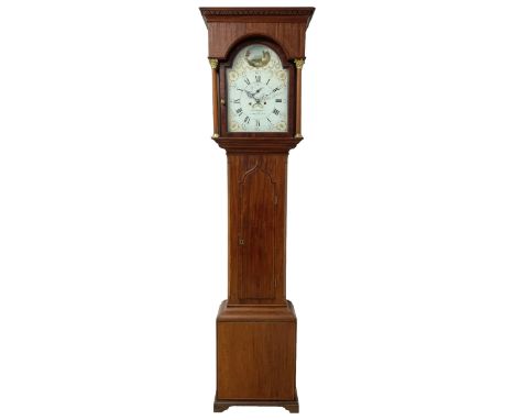 Thomas Greaves of Newcastle - late 18th century 8-day mahogany longcase clock c1790, with a flat topped hood and break arch h