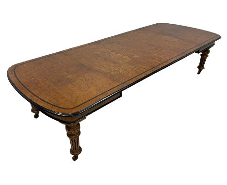 Late Victorian Aesthetic Movement pollard oak and ebonised dining table, moulded rectangular top with rounded ends and ebonis
