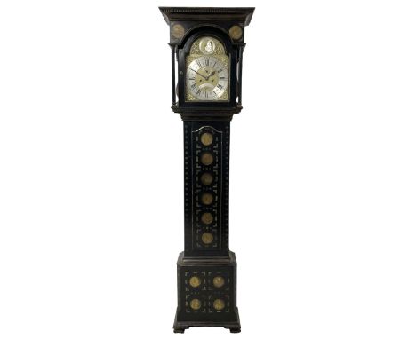 James Bowra of Sevenoaks Kent - 18th century 8-day ebonised longcase clock with gilt decoration c1740, with a flat top, denti