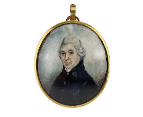 English School (18th/ early 19th century): Miniature portrait of a Gentleman, head & shoulder length, watercolour on ivory, u