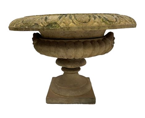 Coalbrookdale - weathered terracotta kylix planter, the rim decorated with continuous egg-and-dart decoration, over a shallow
