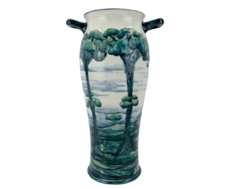 William Moorcroft - James Macintyre & Co Florian ware Hazeldene pattern twin handled vase, circa 1902-1903, of swollen cylind