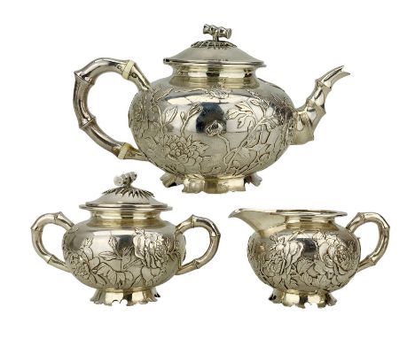 Late 19th/early 20th century Chinese export silver bachelors tea service, by Wang Hing, Hong Kong, comprising teapot, milk ju