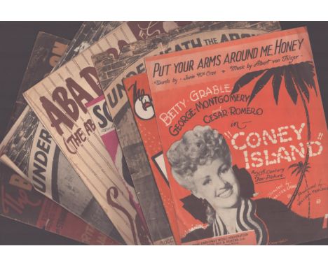 Vintage song sheet collection, Coney Island 1943, 1941 The Band Played On, 1936 San Francisco, 1932 Underneath The Arches, 19