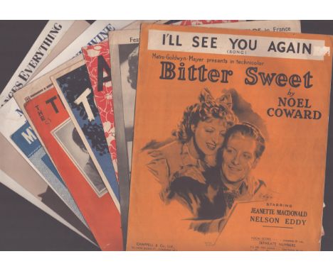 Vintage song sheet collection, 1924 Peter Pan I Love You, 1939 Goodnight Children Everywhere, 1929 Bitter Sweet by Noel Cowar