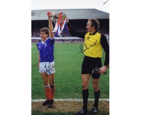 Autographed RANGERS 12 x 8 photo : Col, depicting Rangers hero-of-the-hour ALLY McCOIST and goalkeeper PETER McCLOY holding a