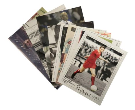 Football 8 signed photos including Geoff Hurst, Peter Thompson, Alec Lindsay and more. Good condition. All autographs come wi