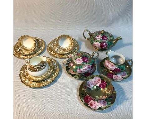 A 10 Piece Hammersley &amp; Co part tea set together with a hand painted Victorian hand painted rose design tea pot, sugar an