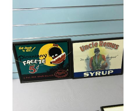 A lot of two vintage advertising signs 'Picaninny Freeze' &amp; 'Uncle Remus Syrup'