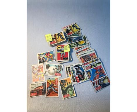 A collection of Vintage 1966 A &amp; BC Batman Gum cards. Includes Red bat and Black bat symbol cards. 
