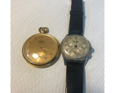 A Vintage Titus Geneve gent's wrist watch in a running condition. Together with a Bruner Master Bilt pocket watch in a runnin