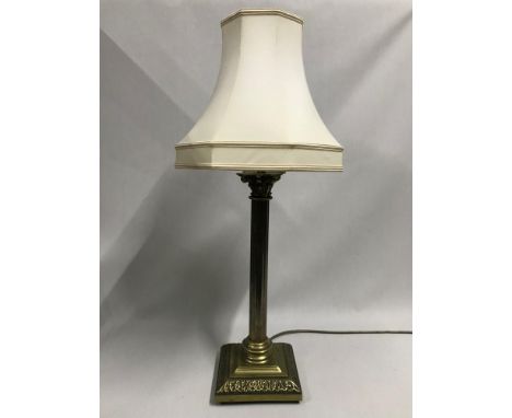 A Heavy brass Corinthian column table lamp, In a working condition. 