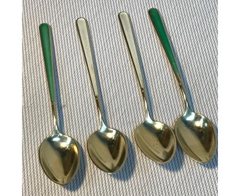 A Set of Danish Sterling silver and enamel tea spoons produced by H. Guttermann &amp; Son. 