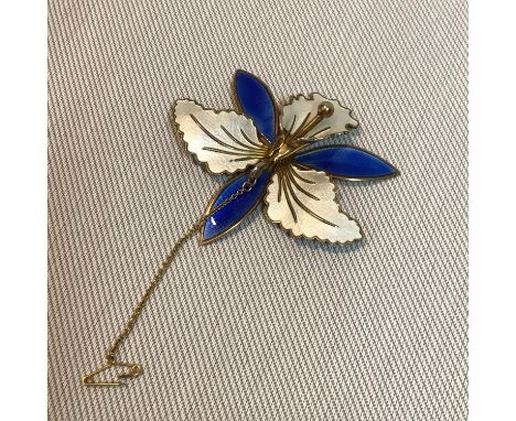 Sterling silver and enamel Norwegian brooch, designed as an orchid flower. Impressed mark to the back. 