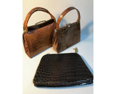 A Lot of three ladies vintage leather hand bags, Includes French made bag and Widegate of London bag. 