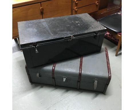 A Lot of two vintage travel trunks, Originally belonged to Maj.H.C.Howell MBE. R.Sigs. 