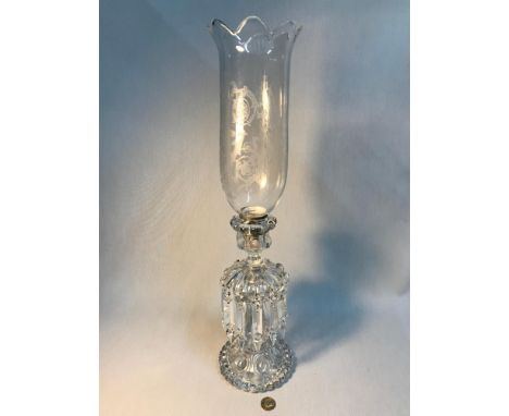 Elegant Medallion by Baccarat Hurricane candle lamp holder. C1960. Stands 57cm in height 