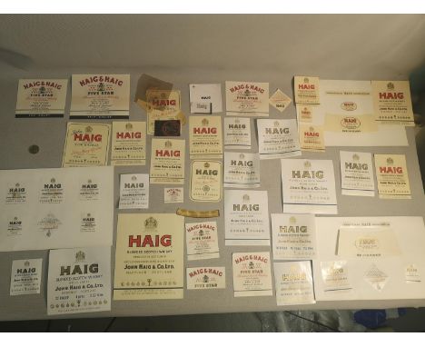 A collection of various 'Haig' blended scotch whisky bottle labels in different variations, to include 4 original drawings 