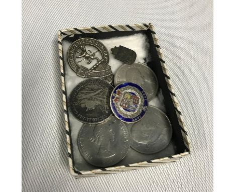 A Lot of antique and vintage coins which includes George III 1823 Silver and enamel brooch coin, 1898 Queen Victoria Crown, T