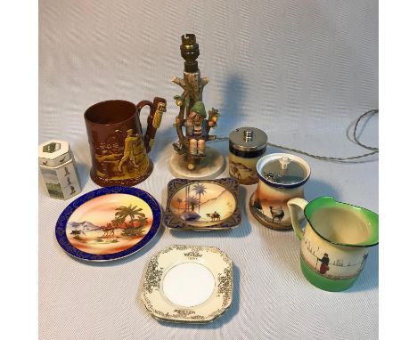 A Quantity of collectables which includes Goebel apple tree table lamp, Camel design hand painted porcelain wares, Brown and 