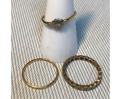 A Lot of two Antique 18ct gold rings, One is a 18ct, platinum &amp; diamond ring. Together with 9ct gold band ring, Missing o