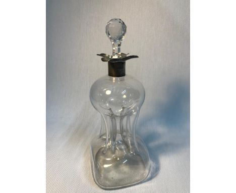 Antique Art Nouveau silver collard pinched effect decanter with stopper, Maker William Hutton &amp; Sons Ltd. Dated 1909. Mea